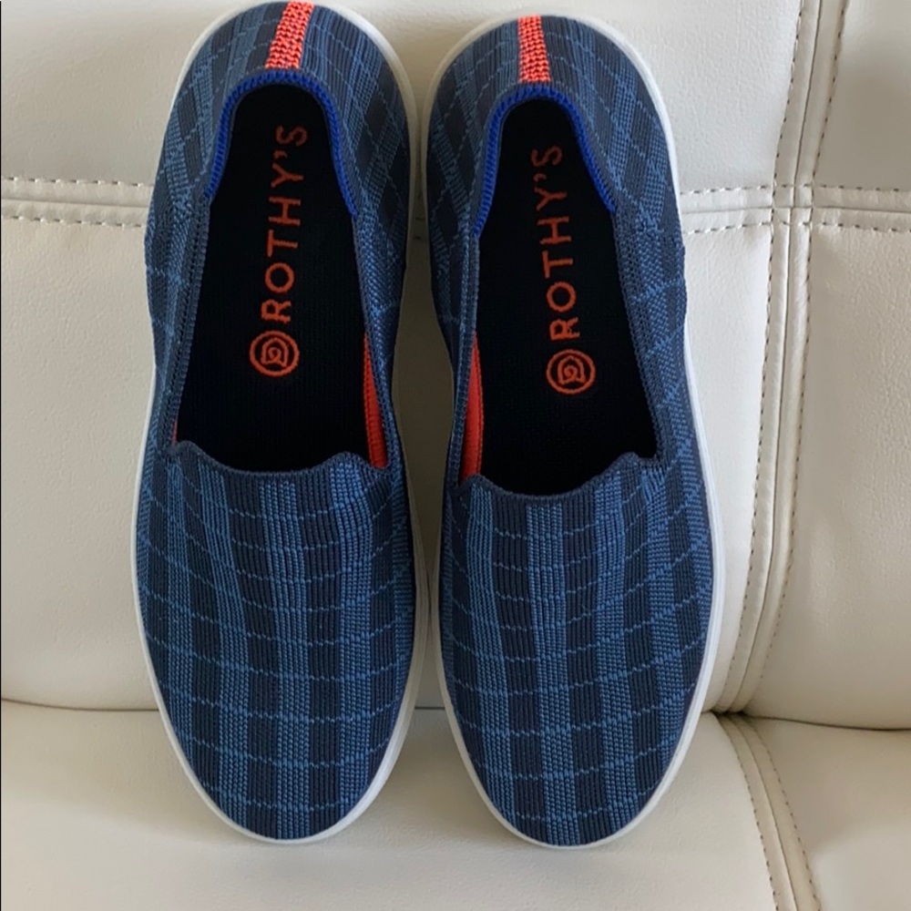 Rothy’s Indigo Gingham Sneakers Retired Sz 8.5 EUC